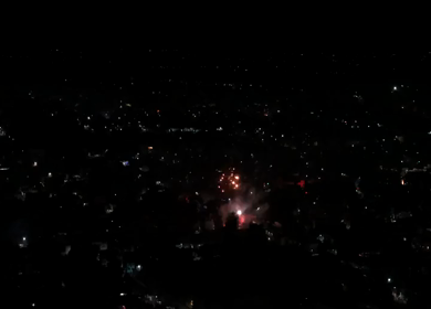 Aerial Night View of Diwali Fireworks in Devakottai Tamil Nadu India