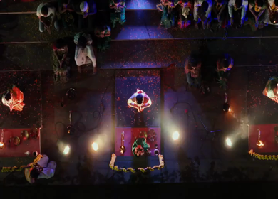 Aerial Night View of Ganga Aarti at Ramkund Ghat Nashik Maharashtra India