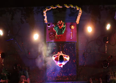 Aerial Night View of Ganga Aarti at Ramkund Ghat Nashik Maharashtra India