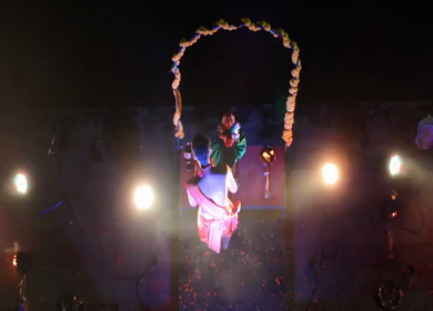 Aerial Night View of Ganga Aarti at Ramkund Ghat Nashik Maharashtra India