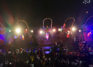 Aerial Night View of Ganga Aarti at Ramkund Ghat Nashik Maharashtra India