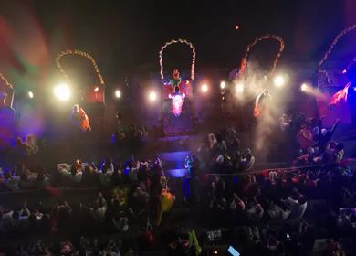 Aerial Night View of Ganga Aarti at Ramkund Ghat Nashik Maharashtra India
