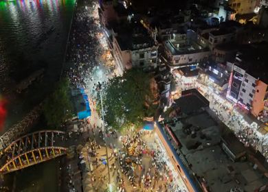 Aerial Night View of Har Ki Pauri Ghat in Haridwar Uttarakhand India
