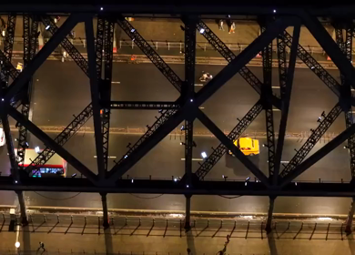 Aerial Night View of Howrah Bridge Kolkata India