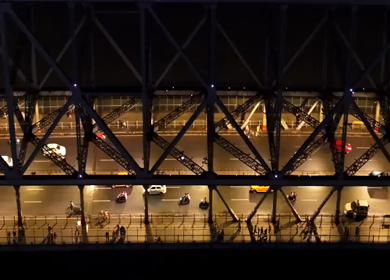 Aerial Night View of Howrah Bridge Kolkata India