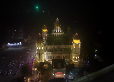 Aerial Night View of Illuminated Gurdwara in Ludhiana Punjab India