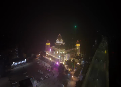 Aerial Night View of Illuminated Gurdwara in Ludhiana Punjab India