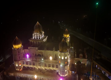 Aerial Night View of Illuminated Gurdwara in Ludhiana Punjab India