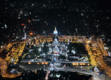 Aerial Night View of Jagannath Temple Complex in Puri Odisha India