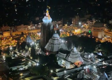 Aerial Night View of Jagannath Temple Complex in Puri Odisha India
