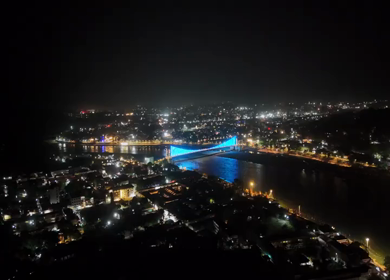 Aerial Night View of Janki Setu Bridge in Rishikesh Uttarakhand India