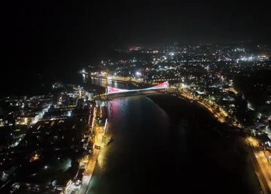 Aerial Night View of Janki Setu Bridge in Rishikesh Uttarakhand India