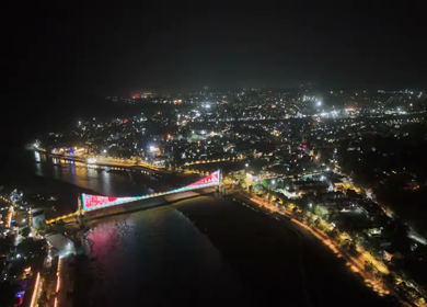 Aerial Night View of Janki Setu Bridge in Rishikesh Uttarakhand India