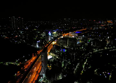 Aerial Night View of Kolkata City, West Bengal, India