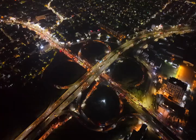 Aerial Night View of Maduravoyal Flyover Interchange and City Traffic Chennai Tamil Nadu