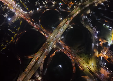 Aerial Night View of Maduravoyal Flyover Interchange and City Traffic Chennai Tamil Nadu