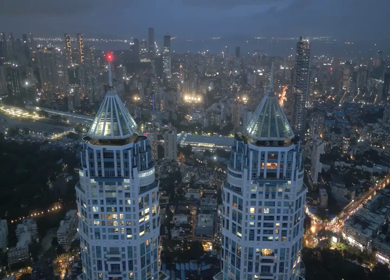 Aerial Night View of Mumbai Cityscape and Imperial Towers Maharashtra