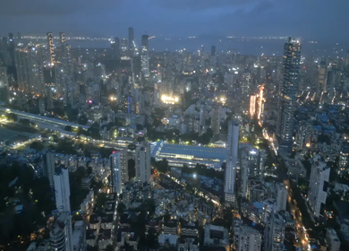 Aerial Night View of Mumbai Cityscape and Imperial Towers Maharashtra