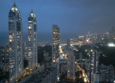 Aerial Night View of Mumbai Cityscape and Imperial Towers Maharashtra
