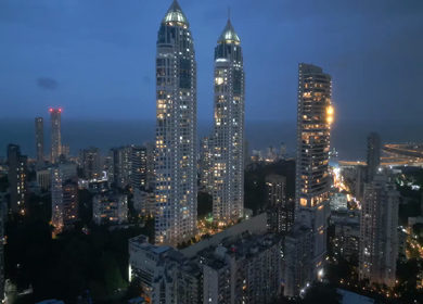 Aerial Night View of Mumbai Cityscape and Imperial Towers Maharashtra