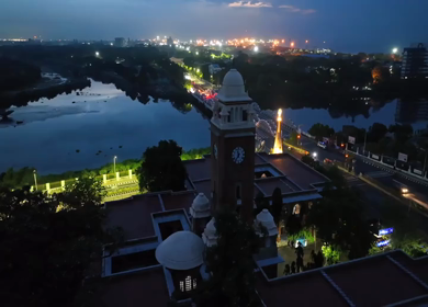Aerial Night View of Napier Bridge and Ripon Building Chennai Tamil Nadu India