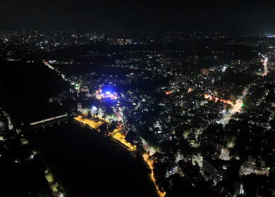 Aerial Night View of Nashik Cityscape and Godavari River Maharashtra India