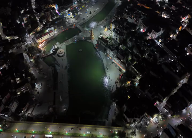Aerial Night View of Nashik Cityscape and Godavari River Maharashtra India
