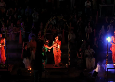20th April 2026 : Aerial Night View of Nashik Godavari Aarti Ceremony Maharashtra India