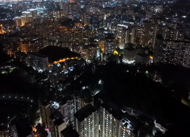 Aerial Night View of Powai Skyline and Residential Towers in Mumbai India