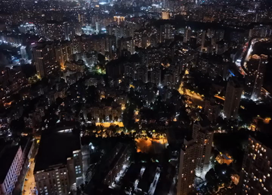 Aerial Night View of Powai Skyline and Residential Towers in Mumbai India