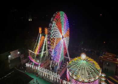 Aerial Night View of Pushkar Mela Fairground Rajasthan