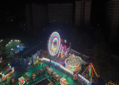 Aerial Night View of Pushkar Mela Fairground Rajasthan