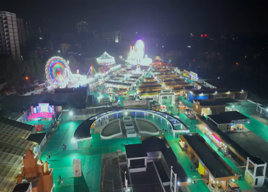 Aerial Night View of Pushkar Mela Fairground Rajasthan