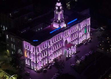 Aerial Night View of Ripon Building and Greater Chennai Corporation