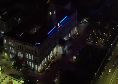 Aerial Night View of Ripon Building and Greater Chennai Corporation