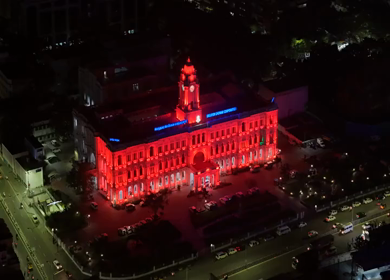 Aerial Night View of Ripon Building and Greater Chennai Corporation