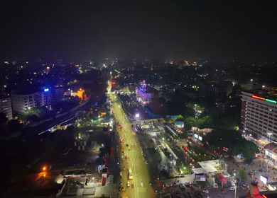 Aerial Night View of Ripon Building and Greater Chennai Corporation