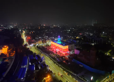Aerial Night View of Ripon Building and Greater Chennai Corporation