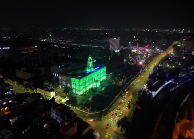 Aerial Night View of Ripon Building and Greater Chennai Corporation