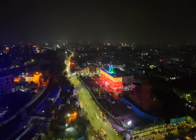 Aerial Night View of Ripon Building and Greater Chennai Corporation