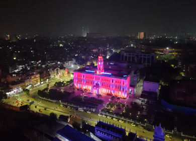 Aerial Night View of Ripon Building and Greater Chennai Corporation