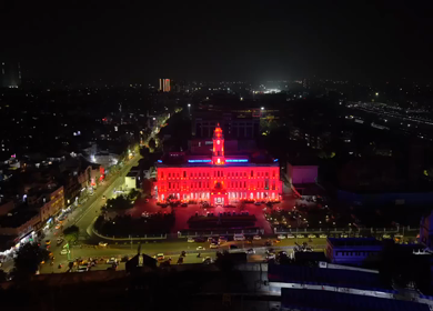 Aerial Night View of Ripon Building and Greater Chennai Corporation