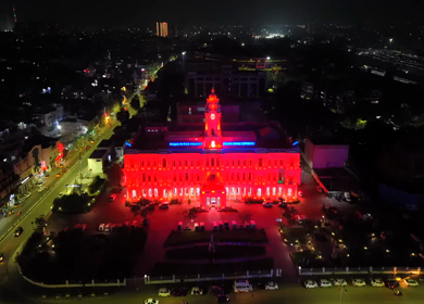 Aerial Night View of Ripon Building and Greater Chennai Corporation