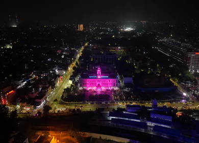 Aerial Night View of Ripon Building and Greater Chennai Corporation