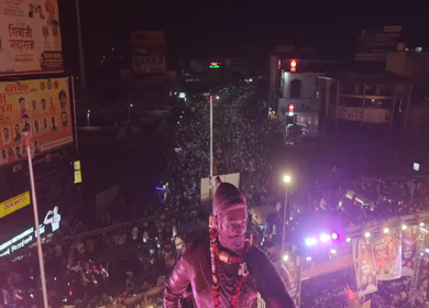 19th February 2026 : Aerial Night View of Shivaji Jayanti Celebration at Kranti Chowk Sambhajinagar Maharashtra India
