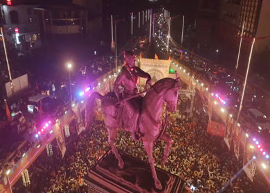 19th February 2026 : Aerial Night View of Shivaji Jayanti Celebration at Kranti Chowk Sambhajinagar Maharashtra India