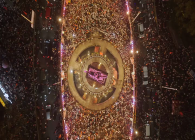 19th February 2026 : Aerial Night View of Shivaji Jayanti Celebration at Kranti Chowk Sambhajinagar Maharashtra India