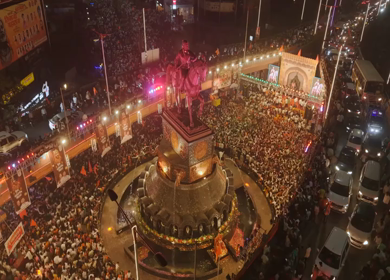 19th February 2026 : Aerial Night View of Shivaji Jayanti Celebration at Kranti Chowk Sambhajinagar Maharashtra India