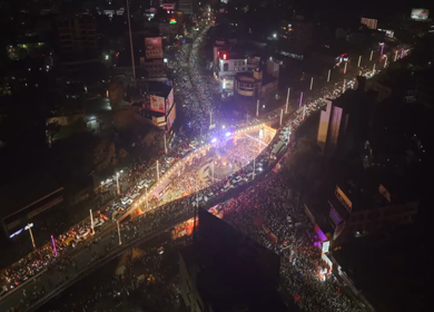 19th February 2026 : Aerial Night View of Shivaji Jayanti Celebration at Kranti Chowk Sambhajinagar Maharashtra India