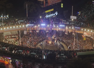 19th February 2026 : Aerial Night View of Shivaji Jayanti Celebration at Kranti Chowk Sambhajinagar Maharashtra India